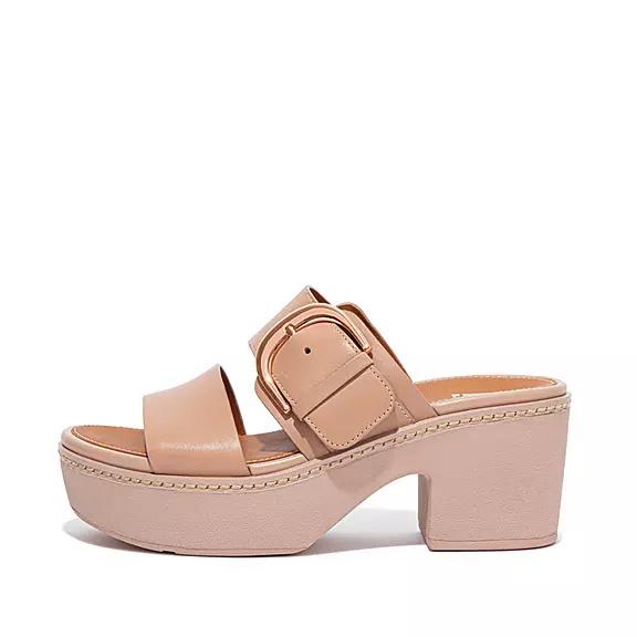 Fitflop Pilar Leather Slide Platforms Slip On Sandals Damen - Beige AT-583127